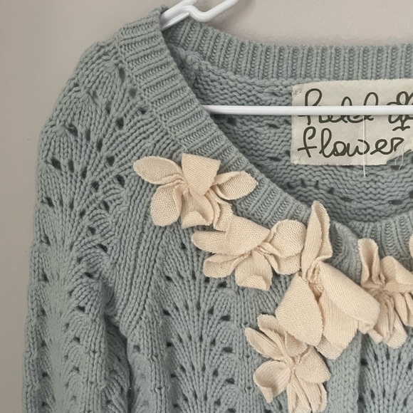 Anthropologie Field of Flowers Blue and Cream Knit Cardigan RARE - Picture 3 of 8